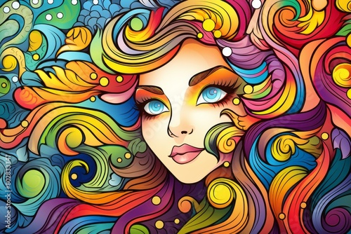 Vivid Painting of a Woman With Colorful Hair