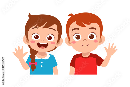 little kid with friend smile and waving hand