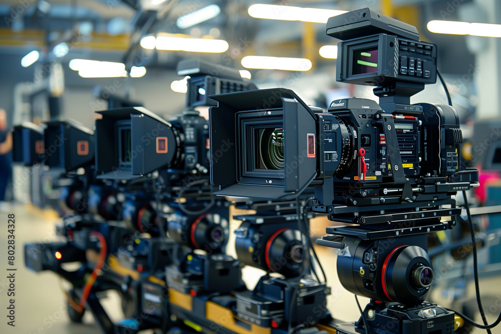Video production making of movie and TV Display a lineup of professional cameras