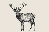 Deer illustration clear thick black outlines line art no missing arms no missing legs style raw vector lines