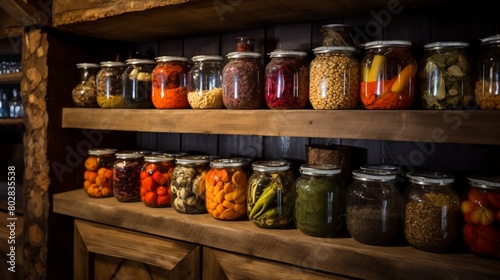 Rustic Home Pantry with Variety of Preserved Foods