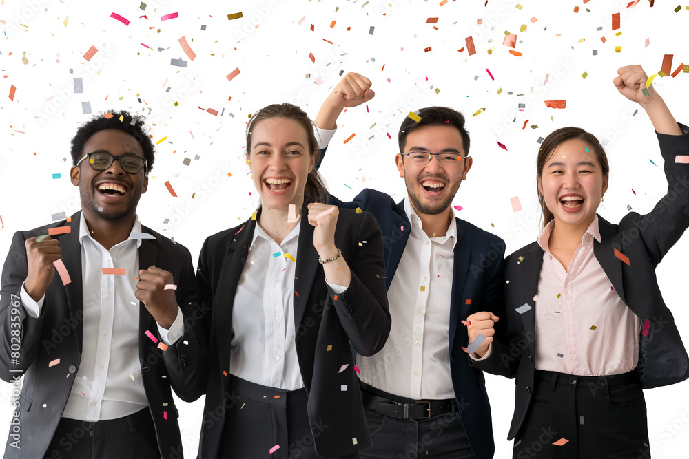 © EdvvinStudios - Jubilant team celebrating success with confetti on transparent background © EdvvinStudios - Jubilant team celebrating success with confetti on transparent background