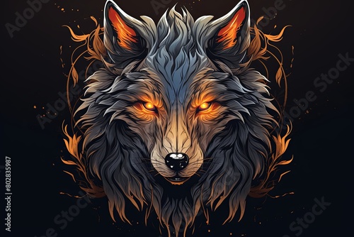 A Wolfs Head With Glowing Eyes photo