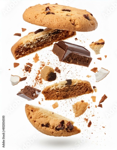 Pile cake crumbs, cookie flying isolated on white, clipping path photo