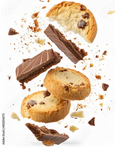 Pile cake crumbs, cookie flying isolated on white, clipping path photo