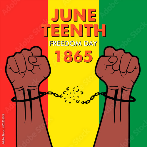 Poster strong hands to break the handcuffs. Freedom and Human Rights concept. Chain of slavery Damaged. National Freedom Day Juneteenth. Vector illustration.