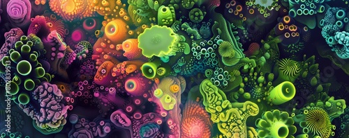Vibrant Abstract Microbial World - Colorful Bacteria and Viruses Illustration