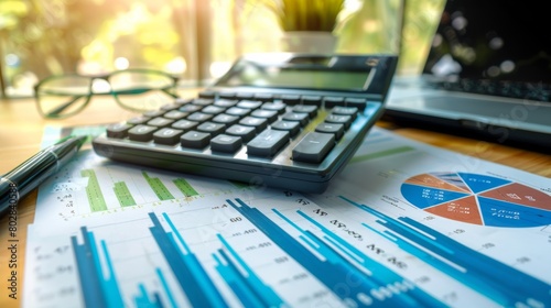 Calculator on chart and graph spreadsheet paper.