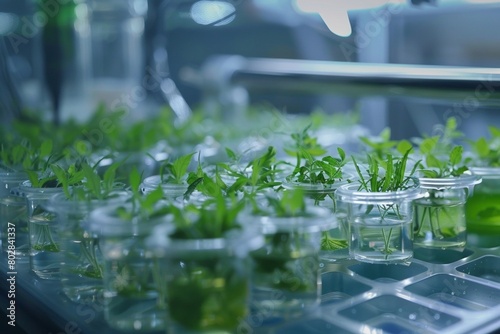 Modern Laboratory Biotechnology Research with Plant Seedlings photo