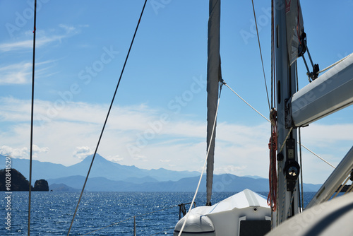 Sailing boat yacht or sailboat in Mediterranean Sea photo