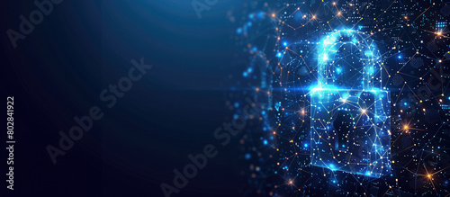 Wallpaper Mural Illustration vector of cyber security concept. Lock symbol from lines and triangles, point connecting network on blue background, Torontodigital.ca