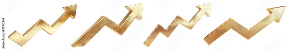 Gold up arrow success isolated on white 3d background with growth direction graph graphic symbol or golden economy stock profit chart icon element and investment financial achievement market Gold up arrow success isolated on white 3d background with growth direction graph graphic symbol or golden economy stock profit chart icon element and investment financial achievement market