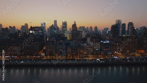 Shanghai city skyline and Bund at sunrise/sunset 4