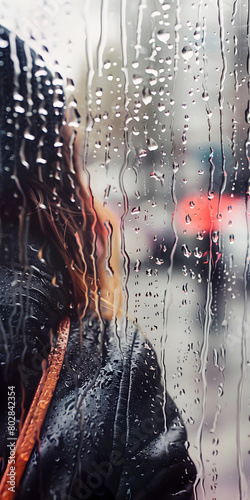 Mulher olhando pela janela em dia de chuva
