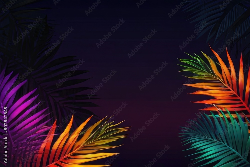 Neon light with tropical leaf summer background. Close up of bright neon leaves background. Close-up of bright neon colored leaves as an abstract background. Neon leaf background Neon light with tropical leaf summer background. Close up of bright neon leaves background. Close-up of bright neon colored leaves as an abstract background. Neon leaf background