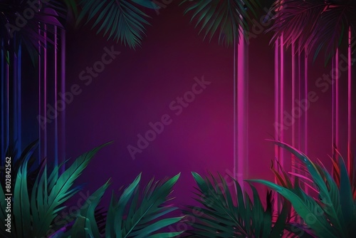 Neon light with tropical leaf summer background. Close up of bright neon leaves background. Close-up of bright neon colored leaves as an abstract background. Neon leaf background
