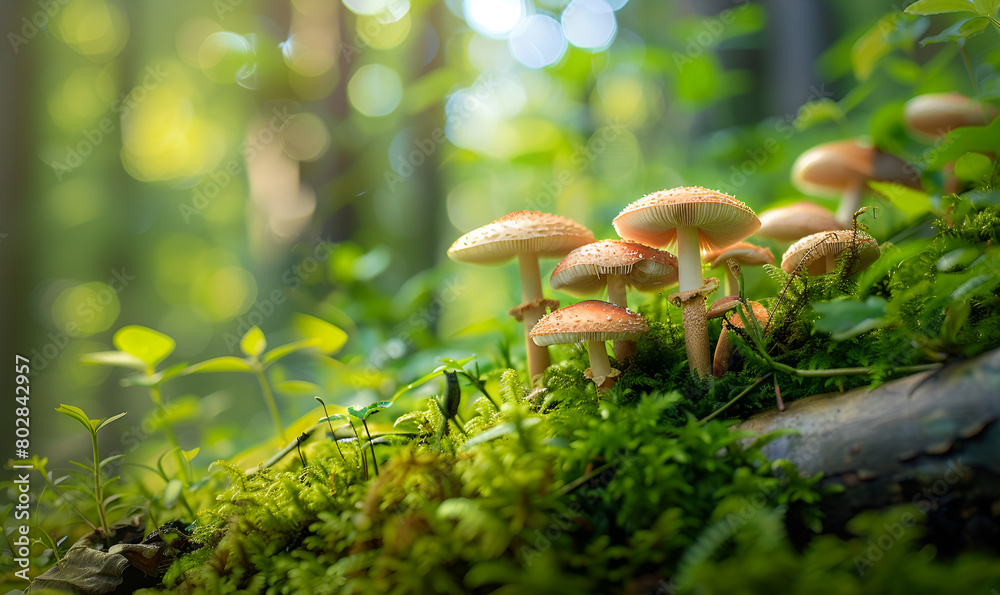 A mushroom with white spots on it and red spots on the bottom. Mushrooms growing in a forest A mushroom with white spots on it and red spots on the bottom. Mushrooms growing in a forest