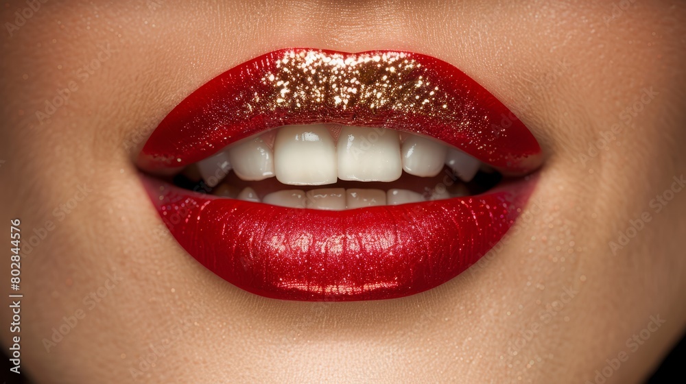 Obraz premium close up of beautiful woman lips isolated with lip glossclose up of beautiful woman lips isolated with lip gloss