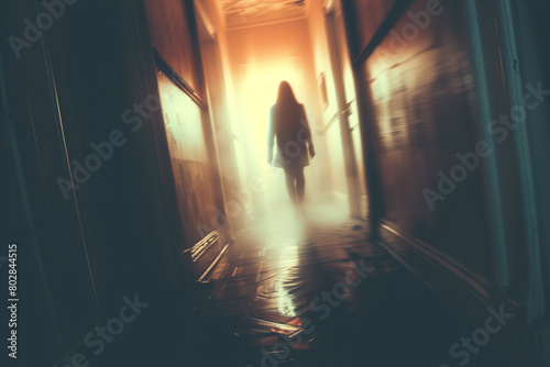 Blurry Silhouette of a Murderer in a House - Halloween Horror Concept photo