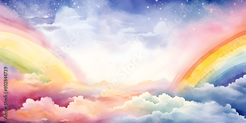 Abstract pastel watercolor rainbow clouds illustration