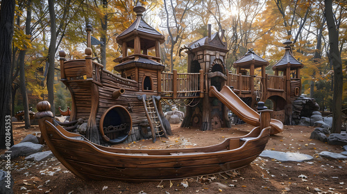 Adventure Awaits: A sprawling playground becomes the setting for an epic quest, as children transform into intrepid explorers and daring adventurers. A wooden pirate ship serves as the centerpiece