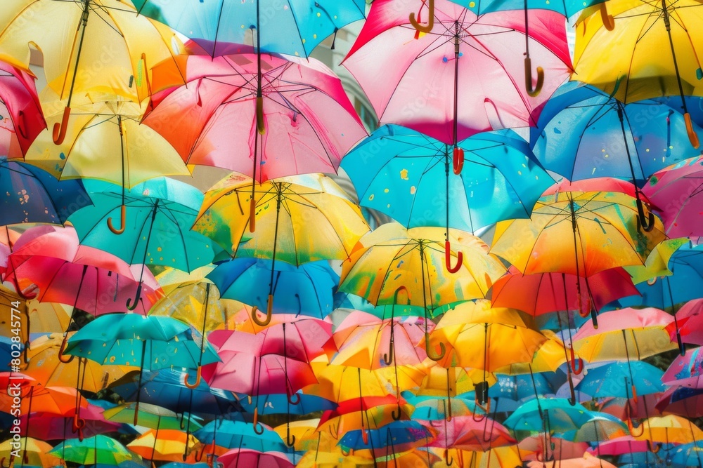 Obraz premium Colorful umbrellas arranged in the sky for decoration