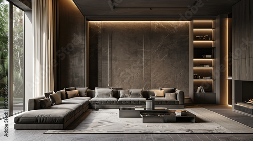 Salotto moderno e di lusso. Ampio spazio. Grande divano e tavolino. photo
