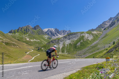 cyclist on route des Grandes Alpes near Col du Galibier, Hautes-Alpes, France © Richard Semik