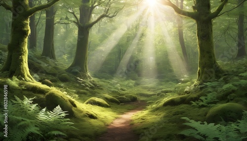 Illustrate A Tranquil Forest Glade With Sunlight F Upscaled 8 #802846598