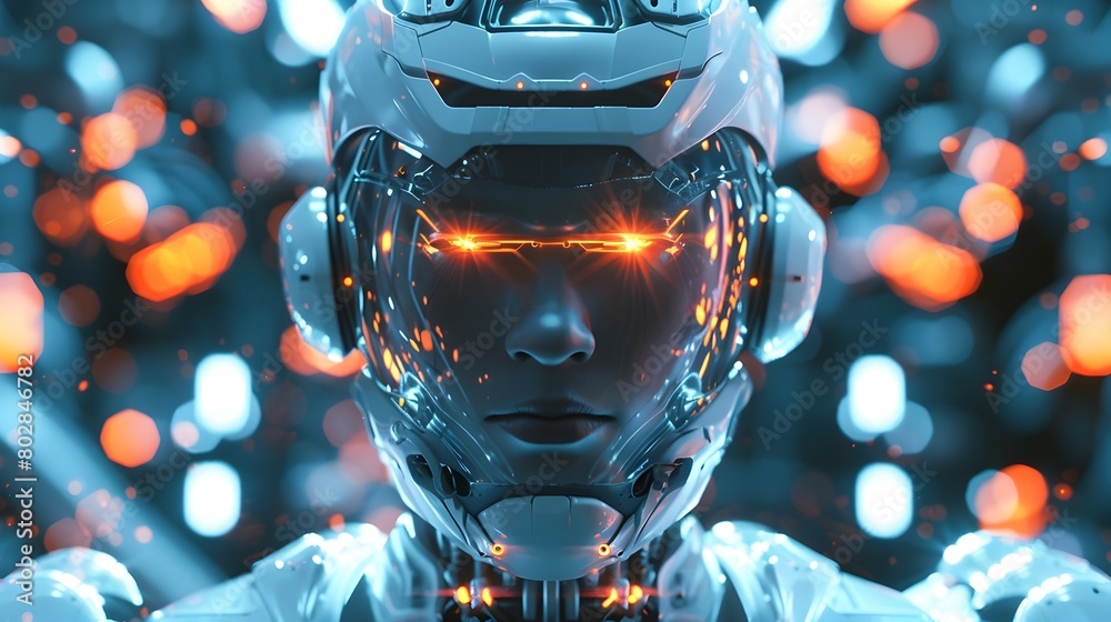 Enigmatic Futuristic Cyborg in Glowing Cosmos