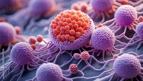 Oncology. Cancer cells that cause tumors in the human body. Macro. photo