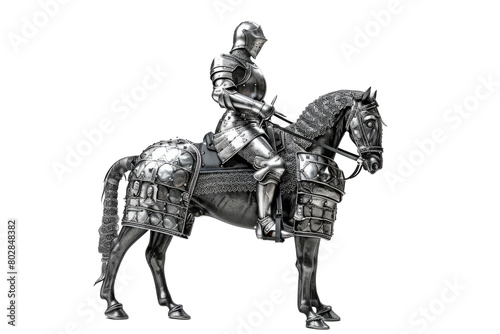 medieval knight on horse isolated on white