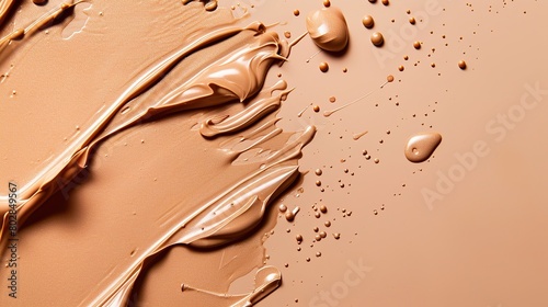 smear matte concealer liquid foundation bb cc cream on beige background. Makeup Concept. strokes and splashes cream