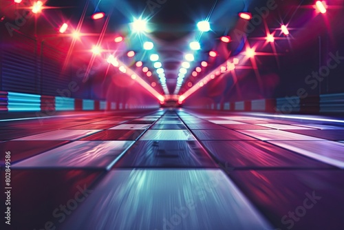 finish line on the racetrack with spotlights in motion blur racing sport digital background illustration