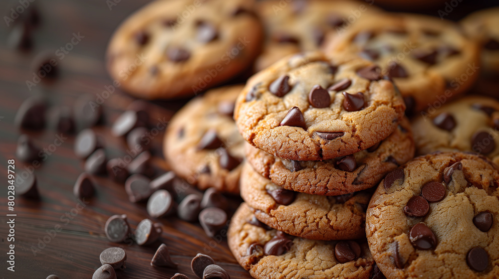 Chocolate chip cookies on a wooden table. Chocolate chip cookies on a wooden table.
