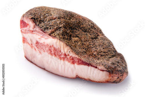 Pezzo di guanciale, tipico salume italiano di maiale speziato  e utilizzato per le principali ricette di pasta italiana  