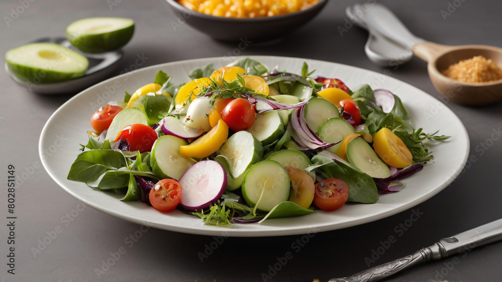 White Plate with a Colorful Vegetable Salad