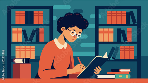 An artist sketching in a sketchbook inspired by the rows of books and quiet atmosphere of the local library..