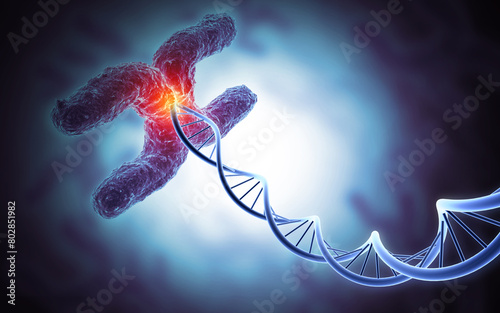 X Chromosome, DNA strand. Medical science and biotechnology background. 3d illustration photo