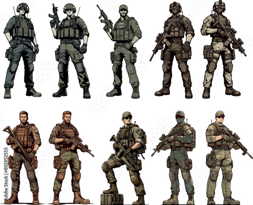 Military man vector mega set, marines, NAVY, army soldier	
