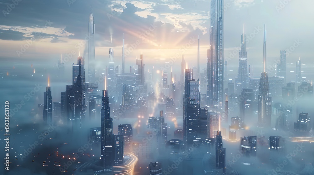 Fototapeta premium Futuristic cityscape with sleek skyscrapers and innovative infrastructure