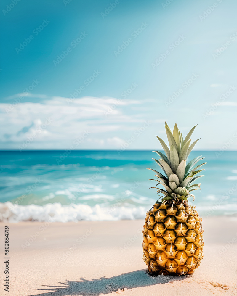 Beach background with pineapple and copyspace Beach background with pineapple and copyspace