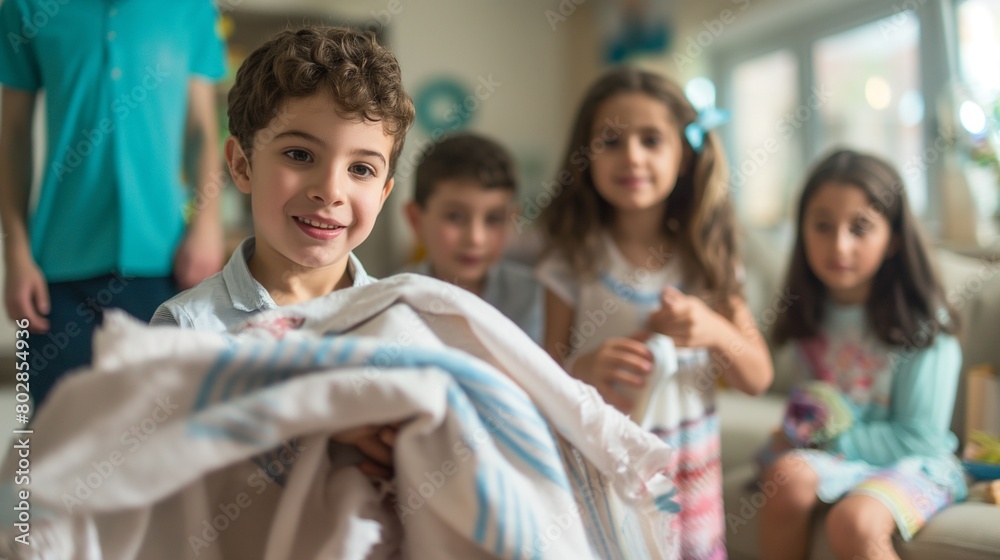 Candid shot of a proud big brother holding his baby sister in a receiving blanket Candid shot of a proud big brother holding his baby sister in a receiving blanket