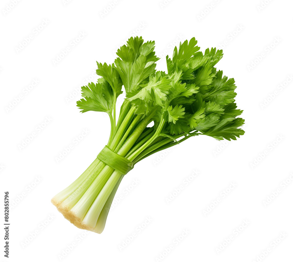 A bunch of fresh green celery stalks with leaves, isolated on a transparent background. Generative AI A bunch of fresh green celery stalks with leaves, isolated on a transparent background. Generative AI