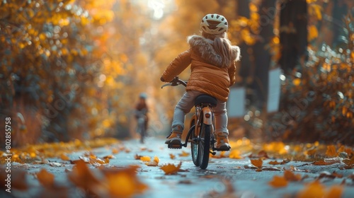 Autumn Bike Ride in the Park - Young Girl Cycling Among Leaves © Julia Jones