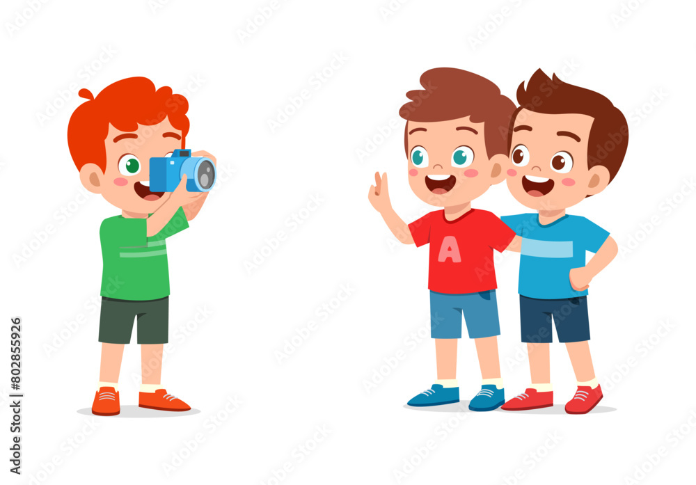 little kid holding camera and take photo of friend