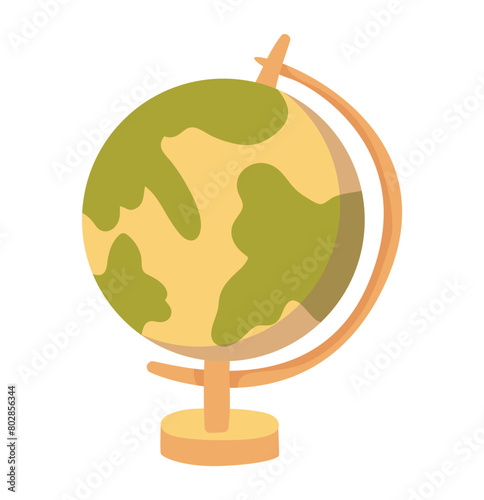 School globe in flat design. Educational equipment for geography lesson. Vector illustration isolated.