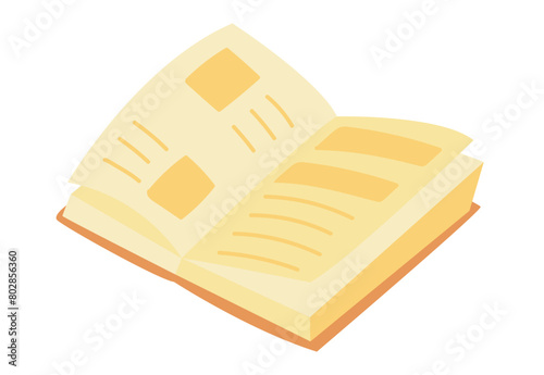 Open book in flat design. Textbook or handbook for student reading. Vector illustration isolated.