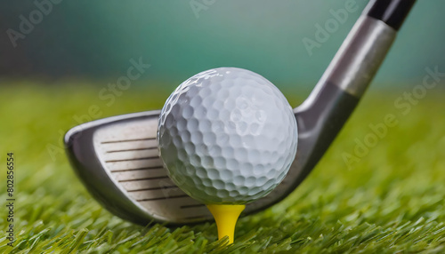 Close Up of a Golf Ball and Golf Club. Generative AI