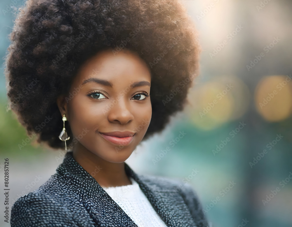 Smiling Woman With Afro. Generative AI Smiling Woman With Afro. Generative AI